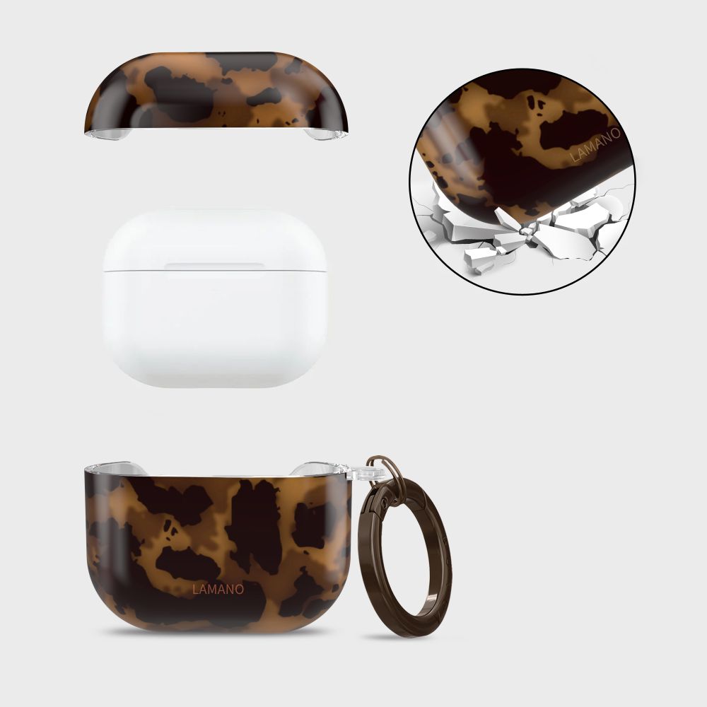 Schutzhülle für Apple AirPods 4, Tech-Protect Lamano, Braun mit Panter