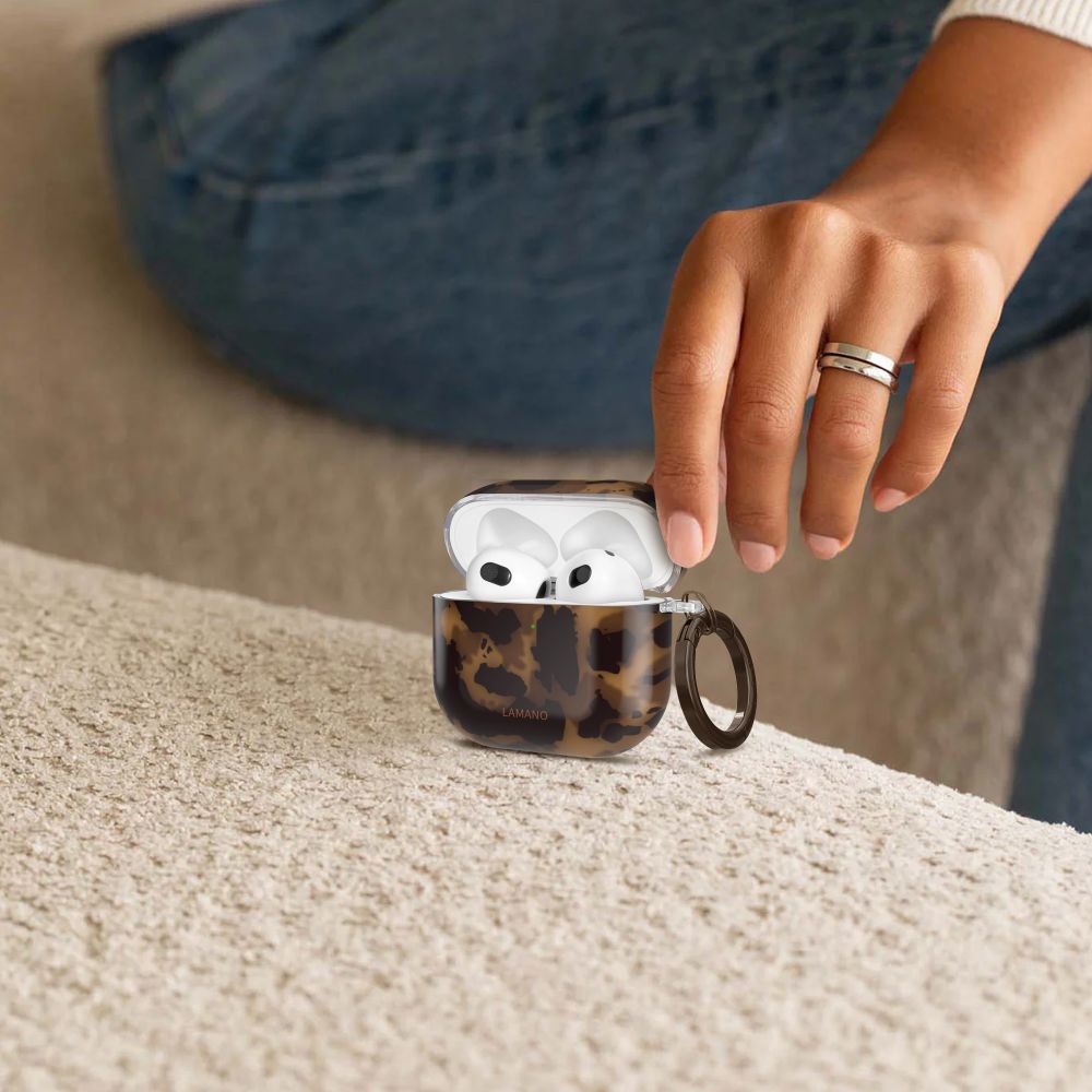 Schutzhülle für Apple AirPods 4, Tech-Protect Lamano, Braun mit Panter