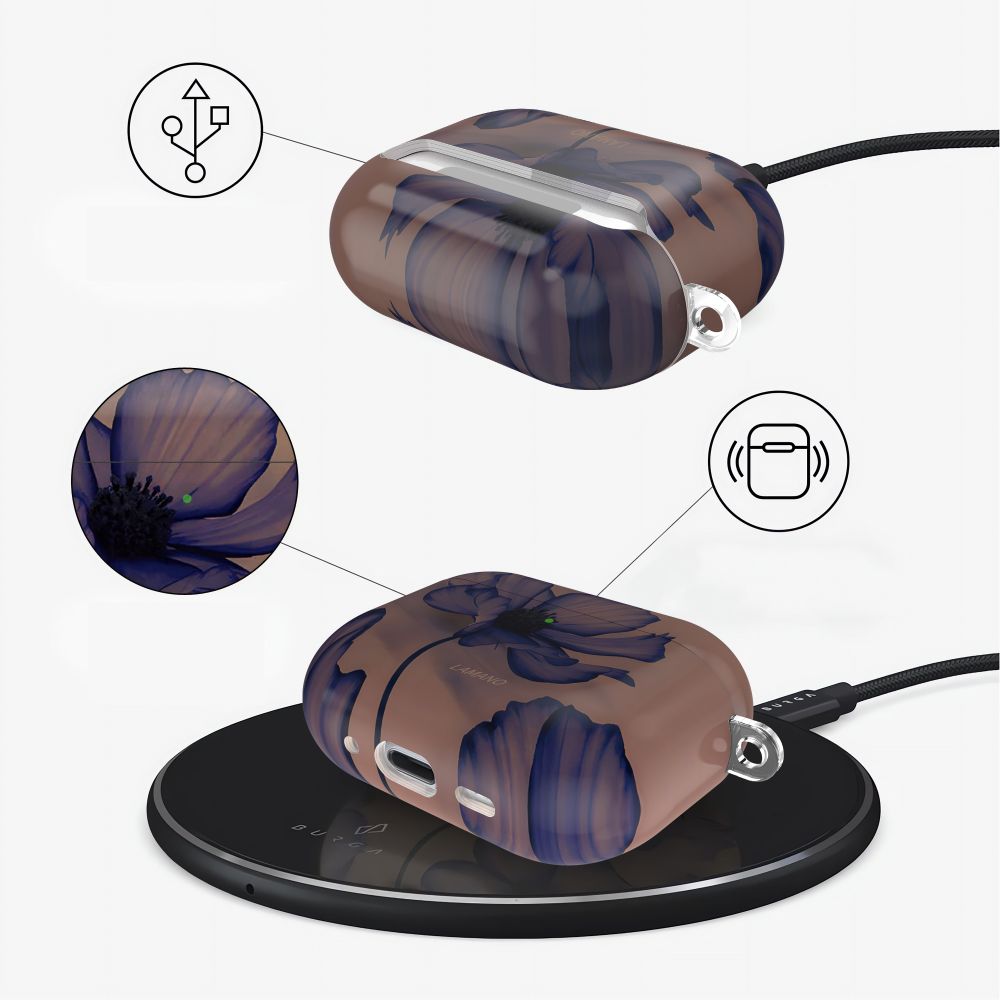 Schutzhülle für Apple AirPods Pro 1 / 2, Tech-Protect Lamano, Braun mit Blumen