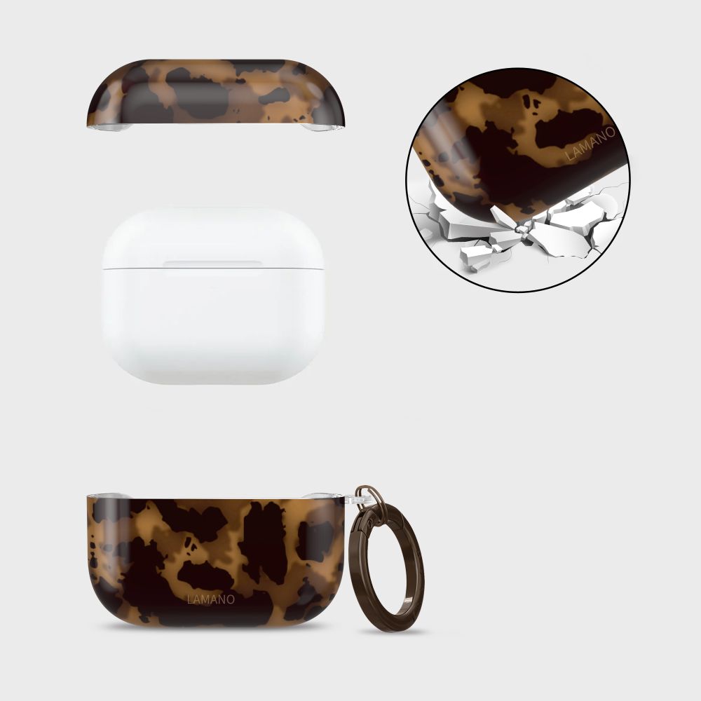 Schutzhülle für Apple AirPods Pro 1 / 2, Tech-Protect Lamano, Braun mit Panter