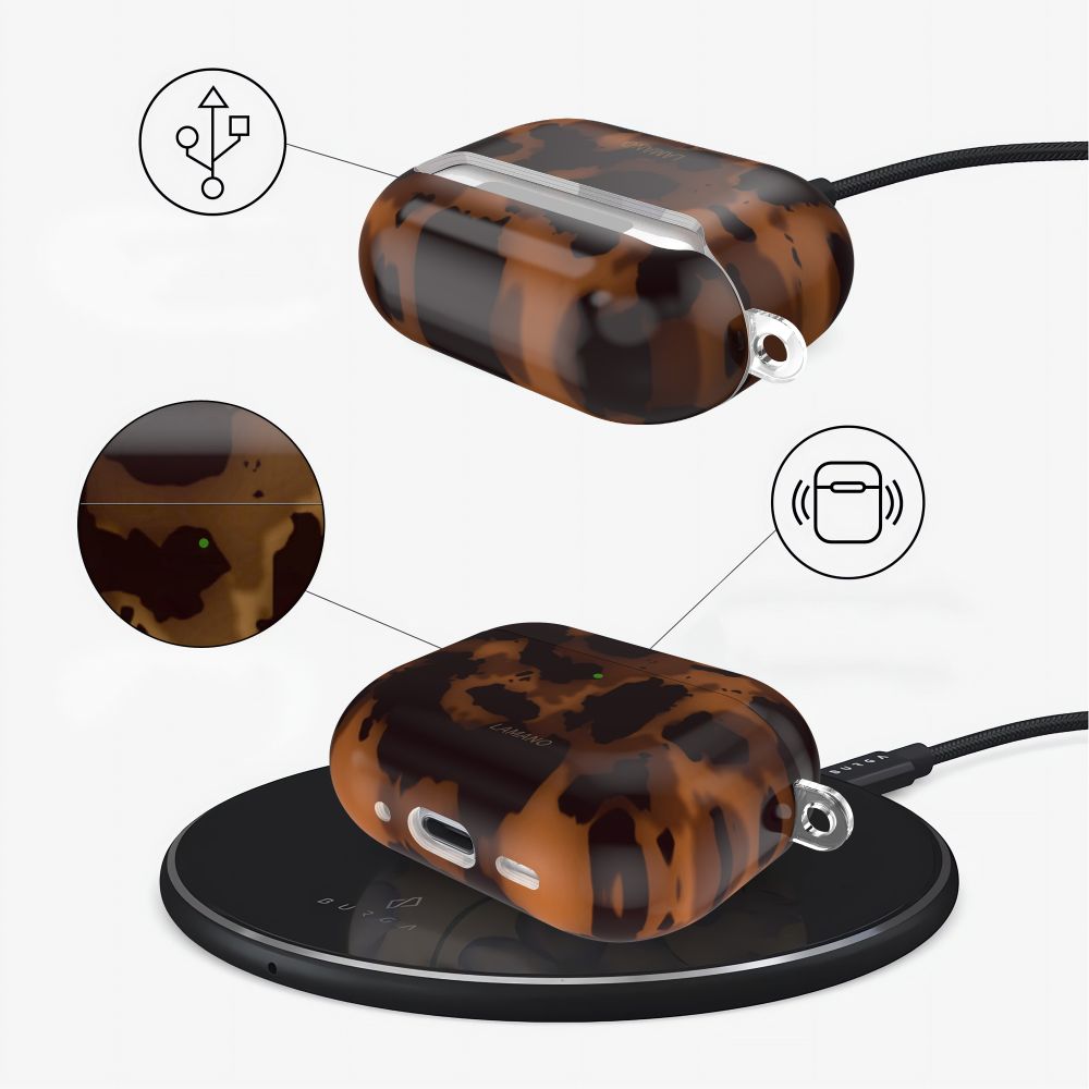 Schutzhülle für Apple AirPods Pro 1 / 2, Tech-Protect Lamano, Braun mit Panter