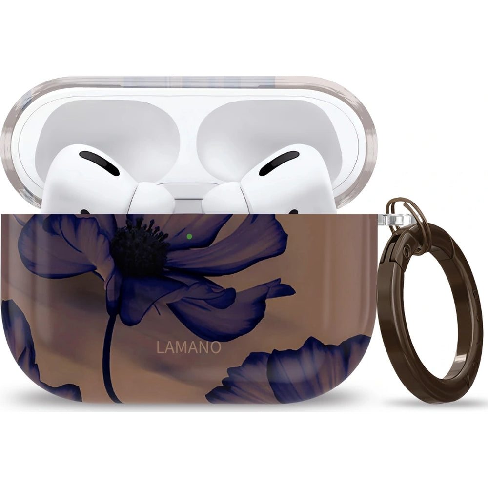 Schutzhülle für Apple AirPods Pro 3, Tech-Protect Lamano, Braun mit dunkelblauen Blüten