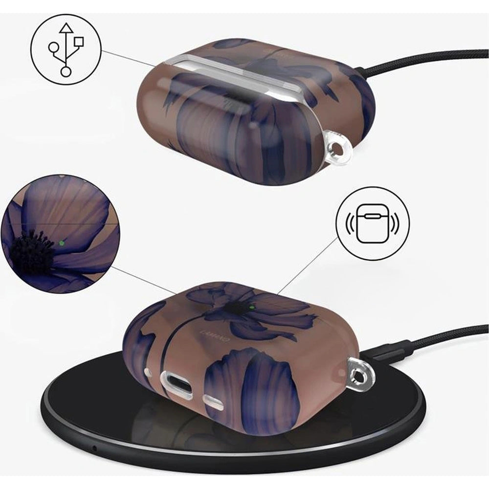 Schutzhülle für Apple AirPods Pro 3, Tech-Protect Lamano, Braun mit dunkelblauen Blüten