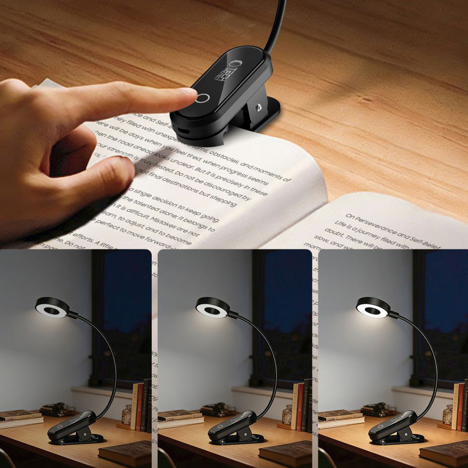 LED Clip Lampe mit Akku, Tech-Protect LL100 Clip Reading Light, 300 mAh, 3000K/ 4500K/ 6000K, Schwarz