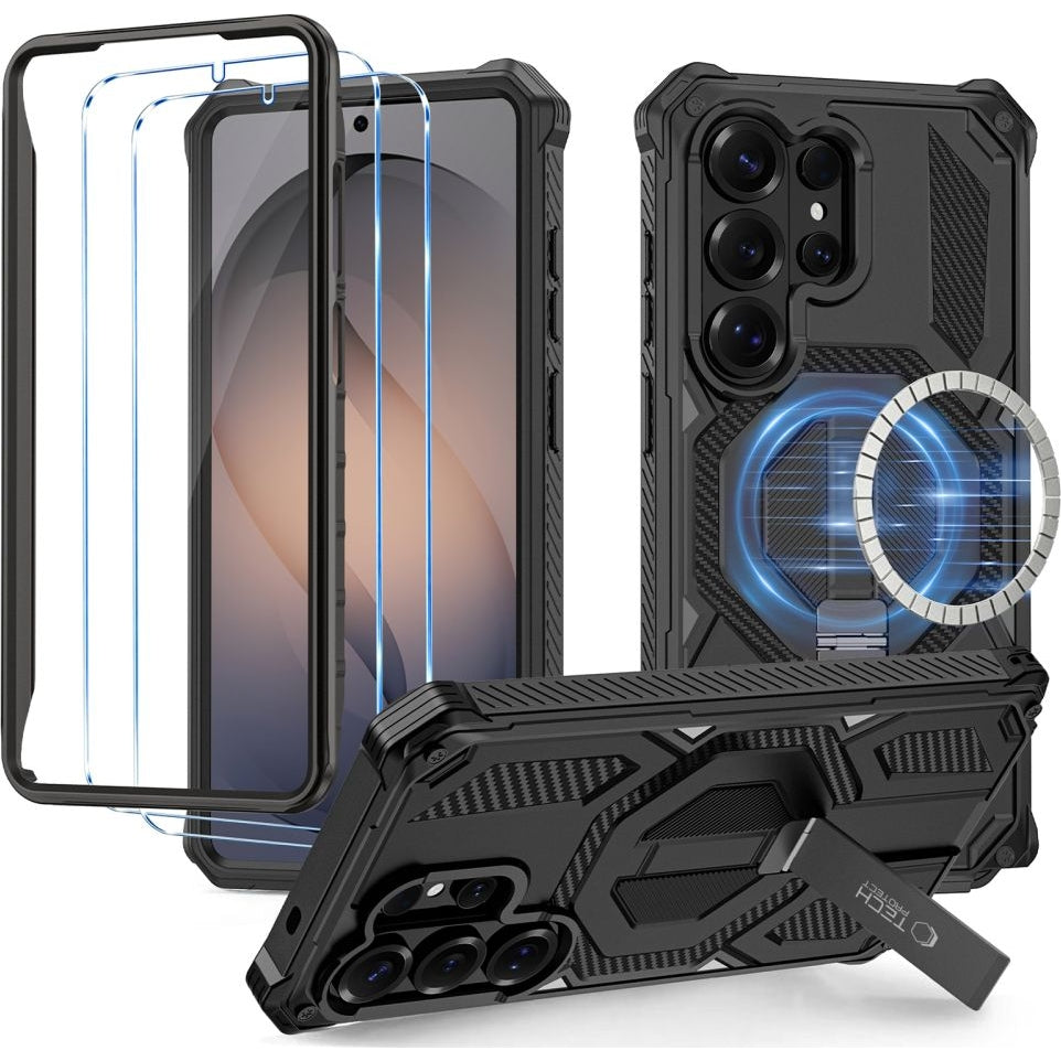 Handyhülle für Galaxy S26 Ultra, Tech-Protect MagBlast, mit MagSafe, 2x Gehärtetes Glas, Schwarz