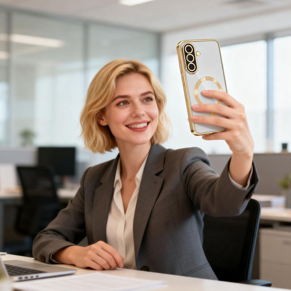 Handyhülle mit Kameraabdeckung für Galaxy A27 5G, Tech-Protect MagFlex für MagSafe, Transparent-Gold