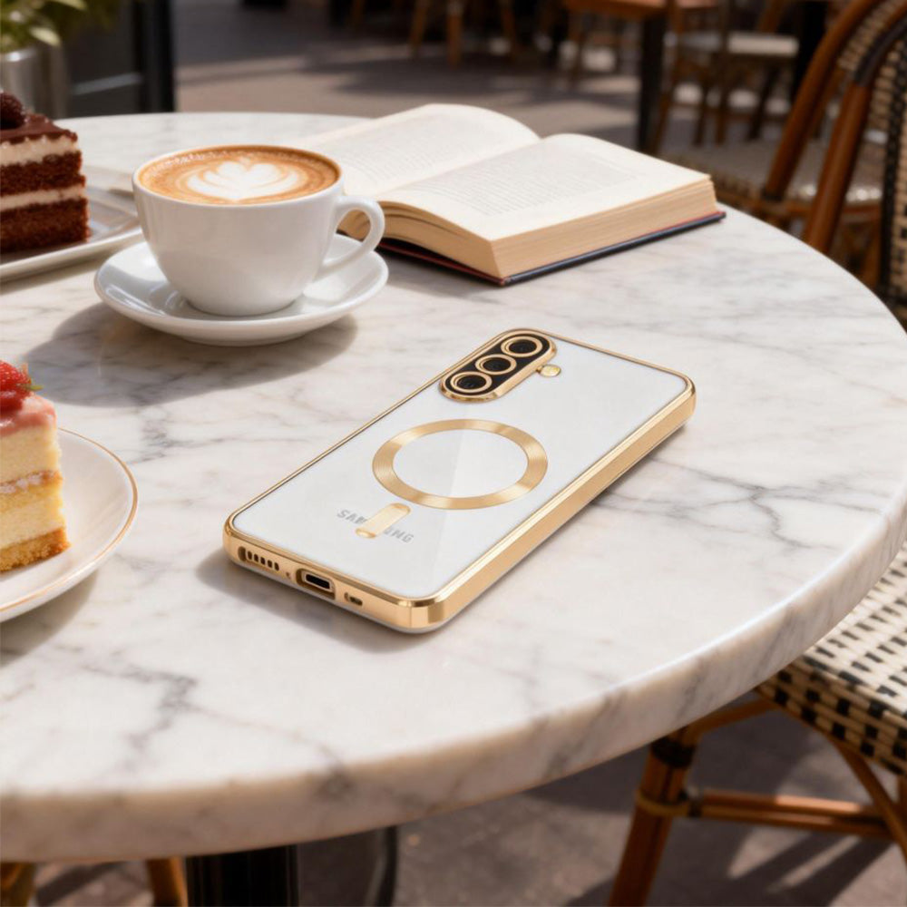 Handyhülle mit Kameraabdeckung für Galaxy A27 5G, Tech-Protect MagFlex für MagSafe, Transparent-Gold