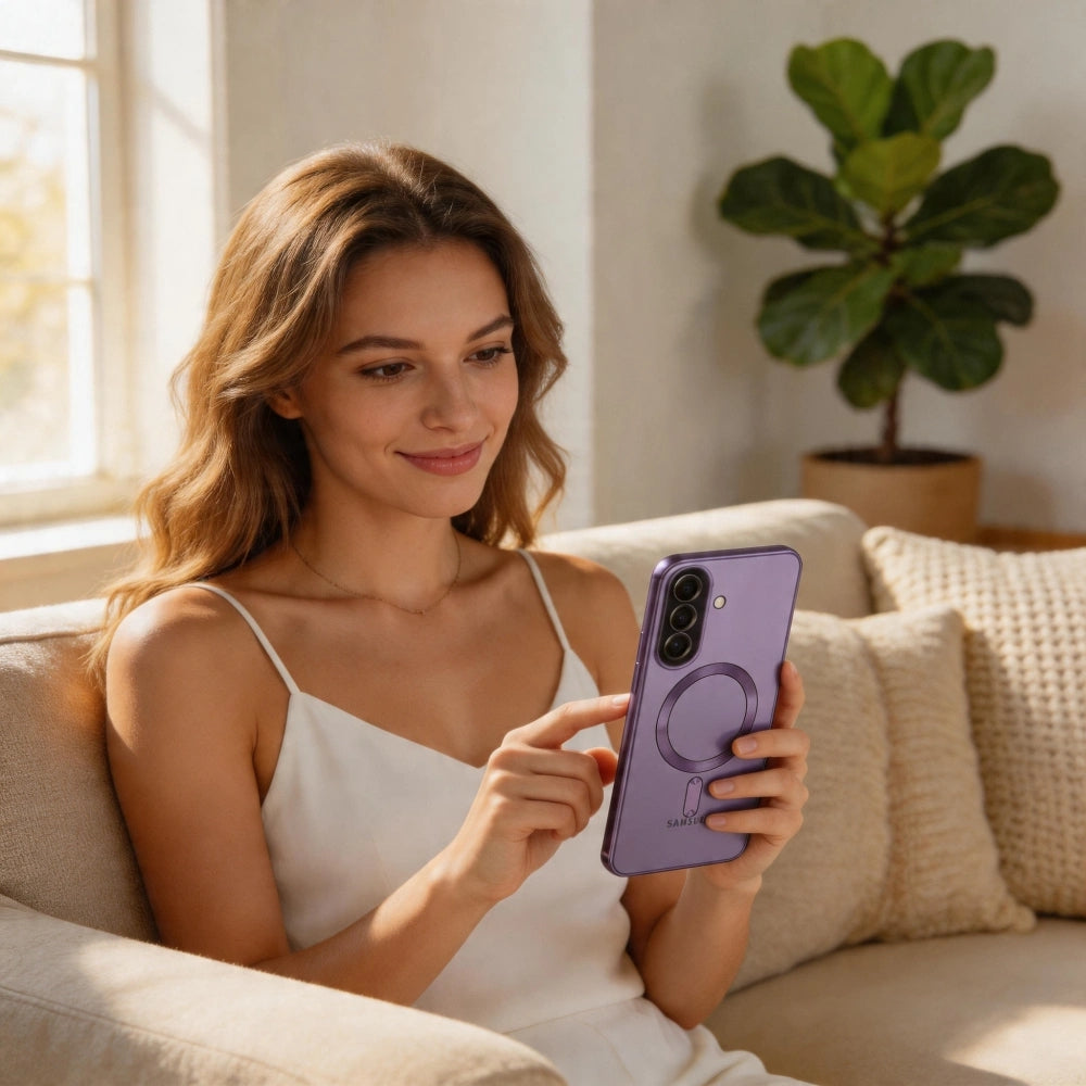 Handyhülle mit Kameraabdeckung für Galaxy A37 5G, Tech-Protect MagFlex für MagSafe, Transparent und Violett
