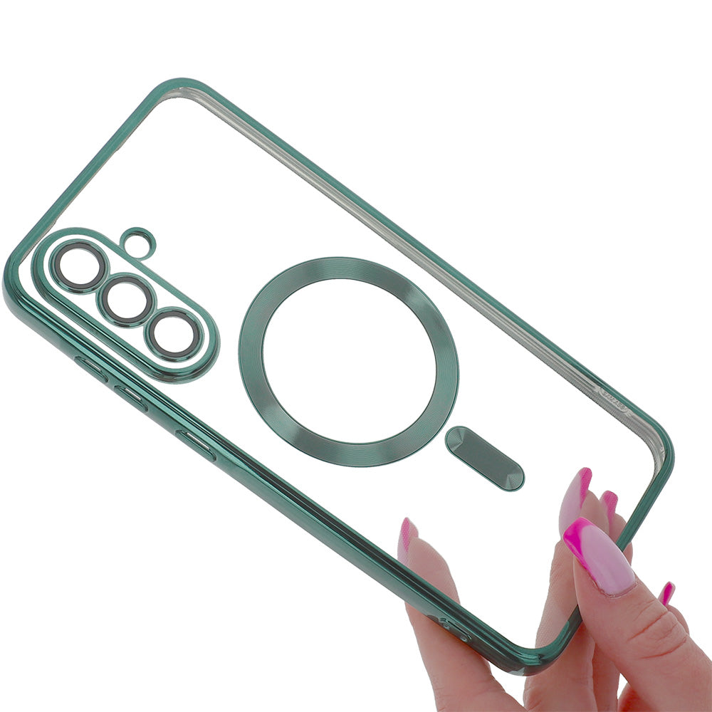 Handyhülle mit Kameraabdeckung für Galaxy A56 5G, Tech-Protect MagFlex für MagSafe, Transparent und Grün