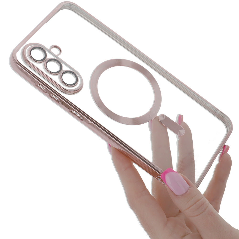 Handyhülle mit Kameraabdeckung für Galaxy A56 5G, Tech-Protect MagFlex für MagSafe, Transparent und Rosa