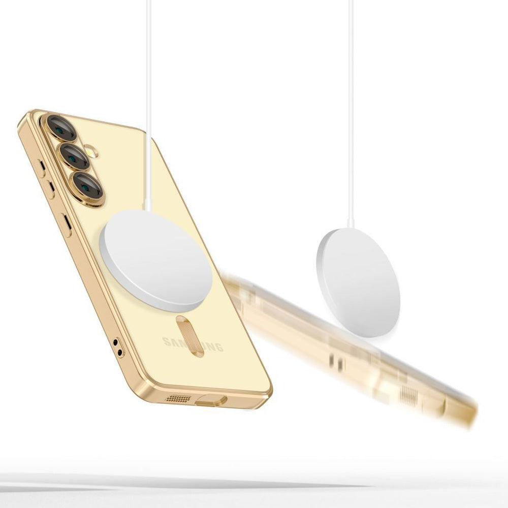 Handyhülle mit Kameraabdeckung für Galaxy A56 5G, Tech-Protect MagFlex für MagSafe, Transparent und Gold