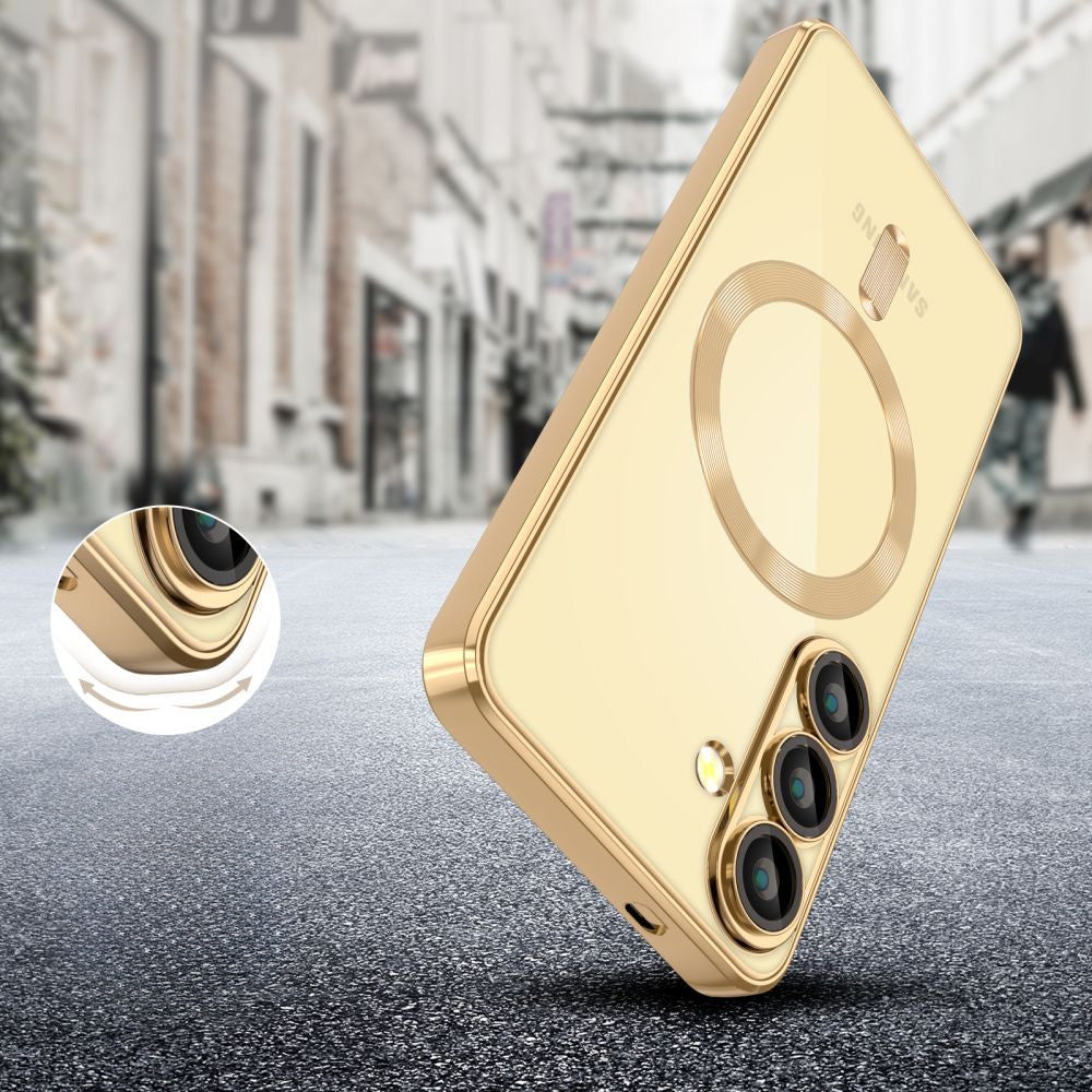 Handyhülle mit Kameraabdeckung für Galaxy A56 5G, Tech-Protect MagFlex für MagSafe, Transparent und Gold