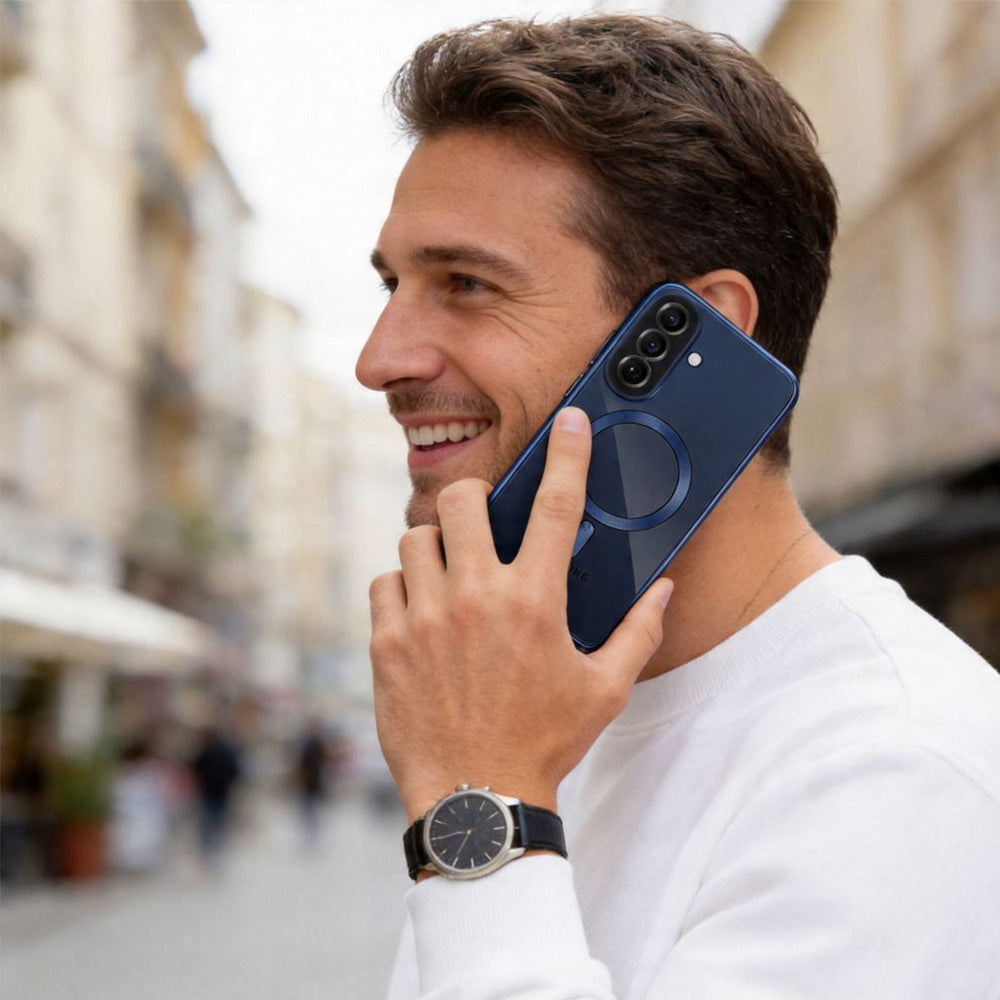 Handyhülle mit Kameraabdeckung für Galaxy A57 5G, Tech-Protect MagFlex für MagSafe, Transparent-Dunkelblau