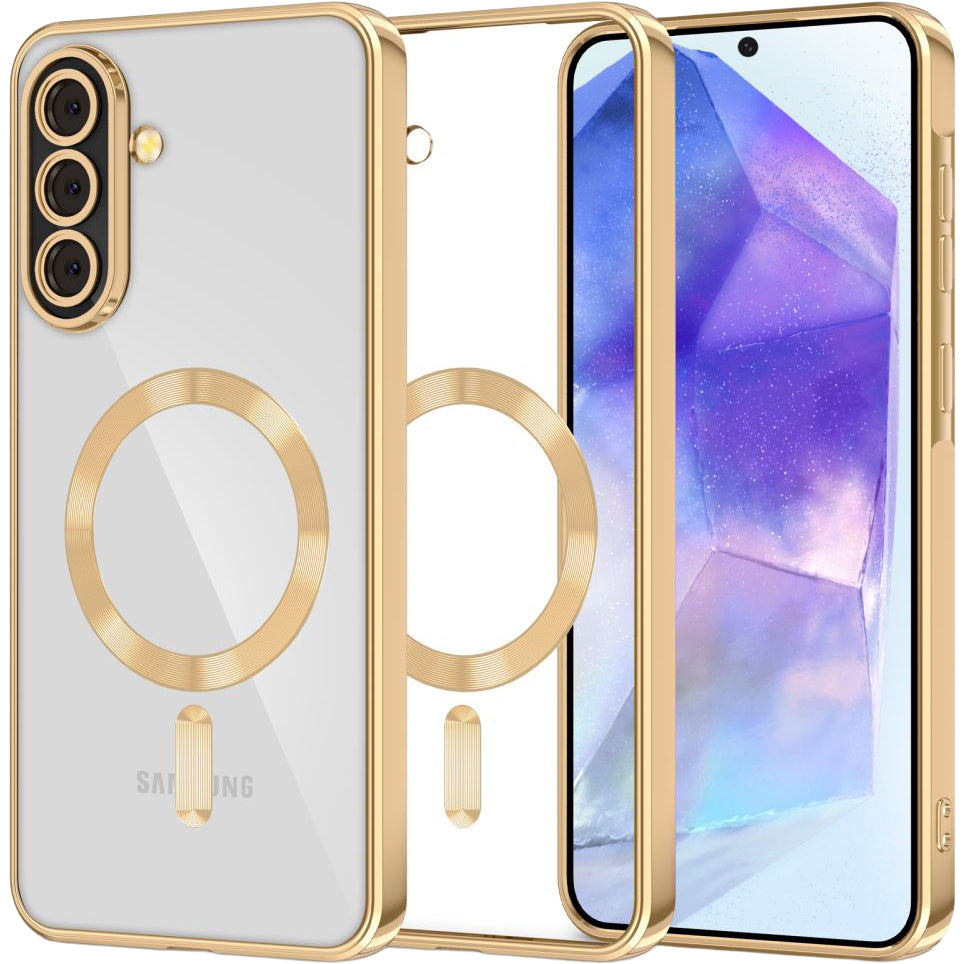 Handyhülle mit Kameraabdeckung für Galaxy A57 5G, Tech-Protect MagFlex für MagSafe, Transparent und Gold
