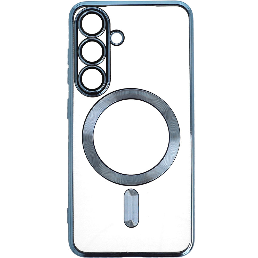 Handyhülle mit Kameraabdeckung für Galaxy S25, Tech-Protect MagFlex für MagSafe, Transparent und Blau