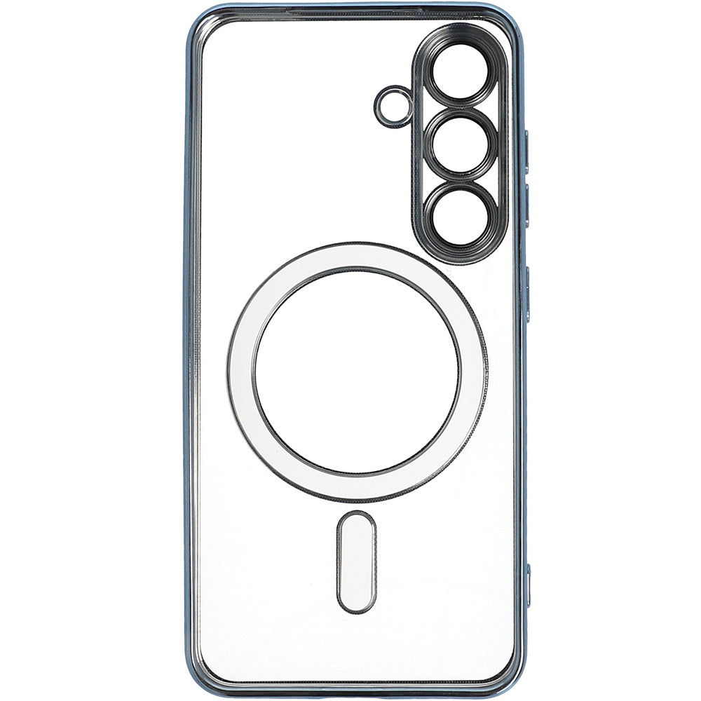 Handyhülle mit Kameraabdeckung für Galaxy S25, Tech-Protect MagFlex für MagSafe, Transparent und Blau