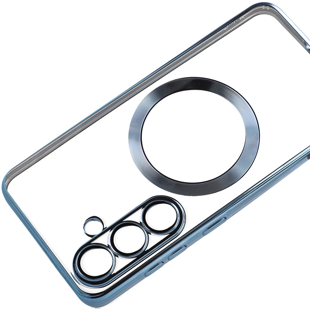 Handyhülle mit Kameraabdeckung für Galaxy S25, Tech-Protect MagFlex für MagSafe, Transparent und Blau
