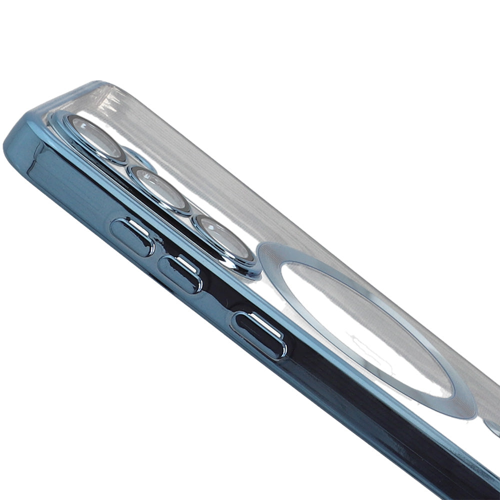 Handyhülle mit Kameraabdeckung für Galaxy S25, Tech-Protect MagFlex für MagSafe, Transparent und Blau