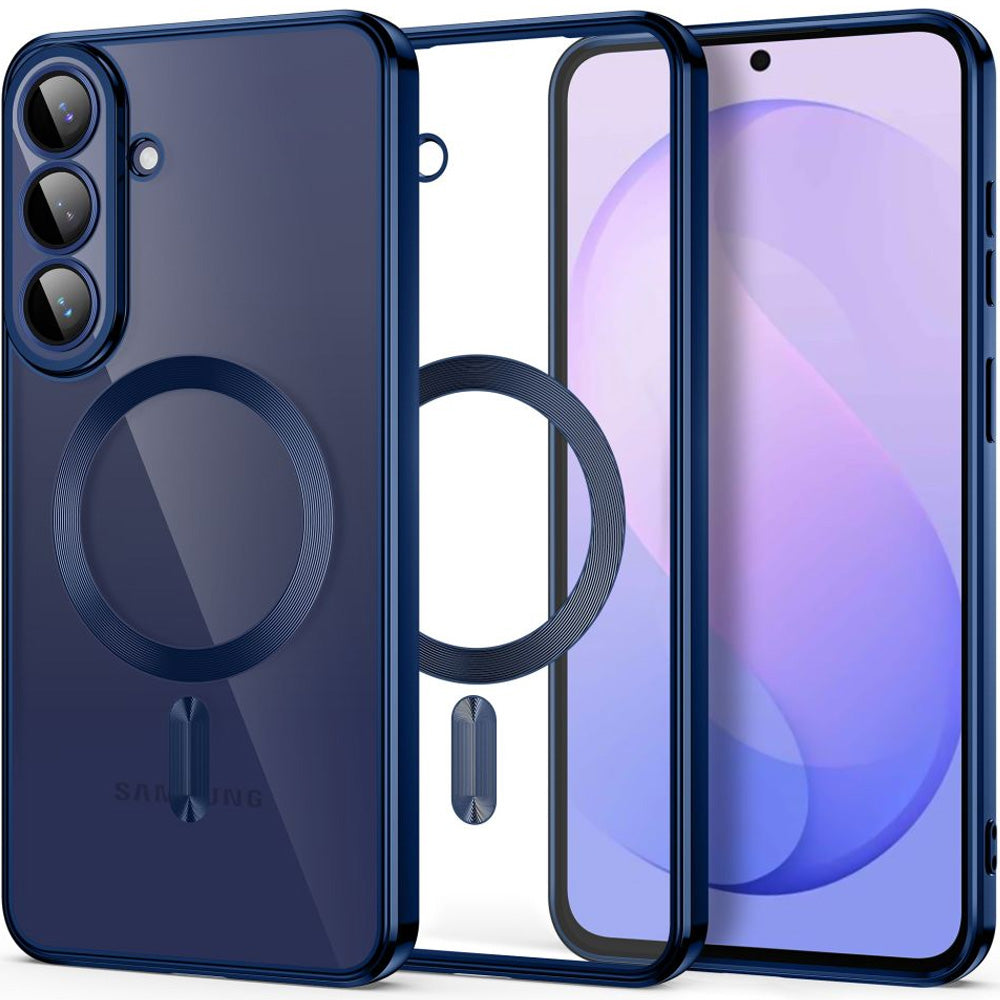 Handyhülle mit Kameraabdeckung für Galaxy S26 FE, Tech-Protect MagFlex für MagSafe, Transparent-Dunkelblau (1/6)