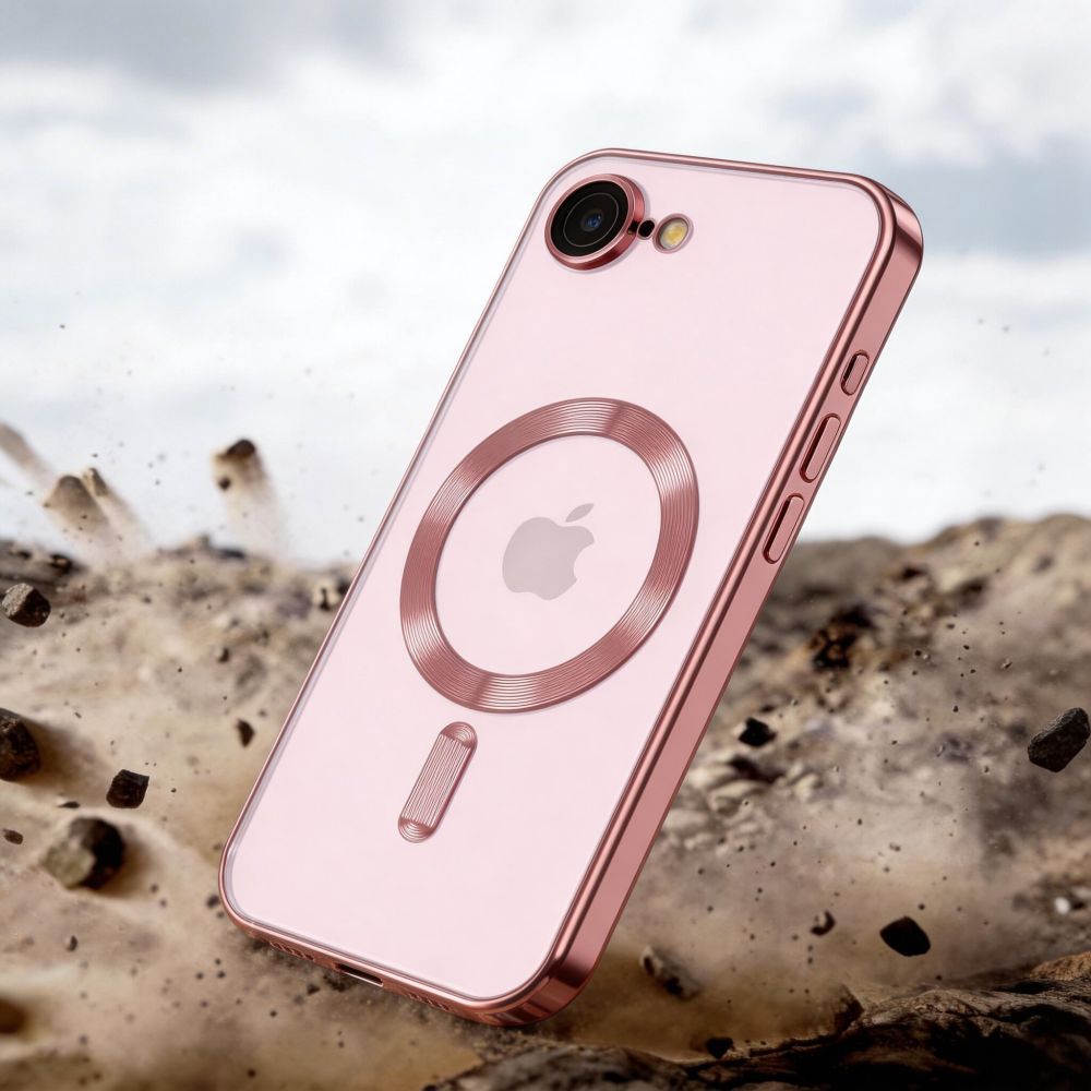 Handyhülle mit Kameraabdeckung für iPhone 17e / 16e, Tech-Protect MagFlex für MagSafe, Transparent und Rosa