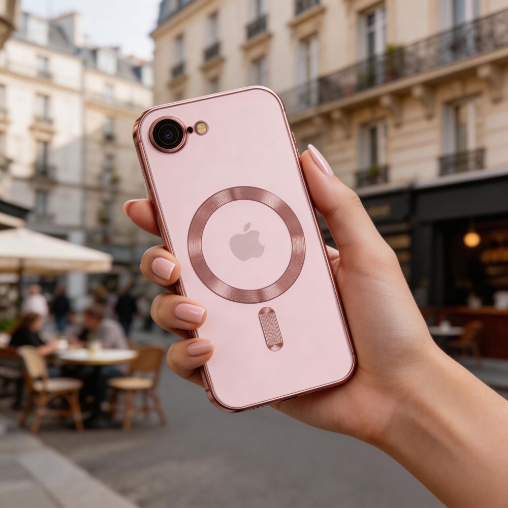 Handyhülle mit Kameraabdeckung für iPhone 17e / 16e, Tech-Protect MagFlex für MagSafe, Transparent und Rosa