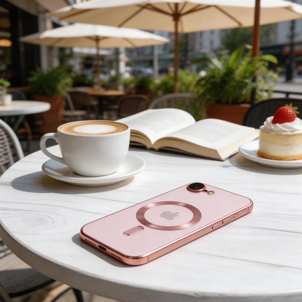 Handyhülle mit Kameraabdeckung für iPhone 17e / 16e, Tech-Protect MagFlex für MagSafe, Transparent und Rosa