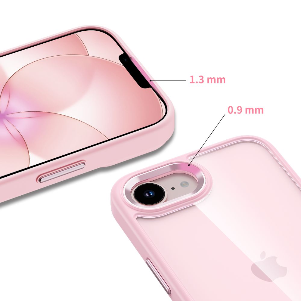 Handyhülle mit Kameraabdeckung für iPhone 17e / 16e, Tech-Protect MagMat, Transparent und Rosa