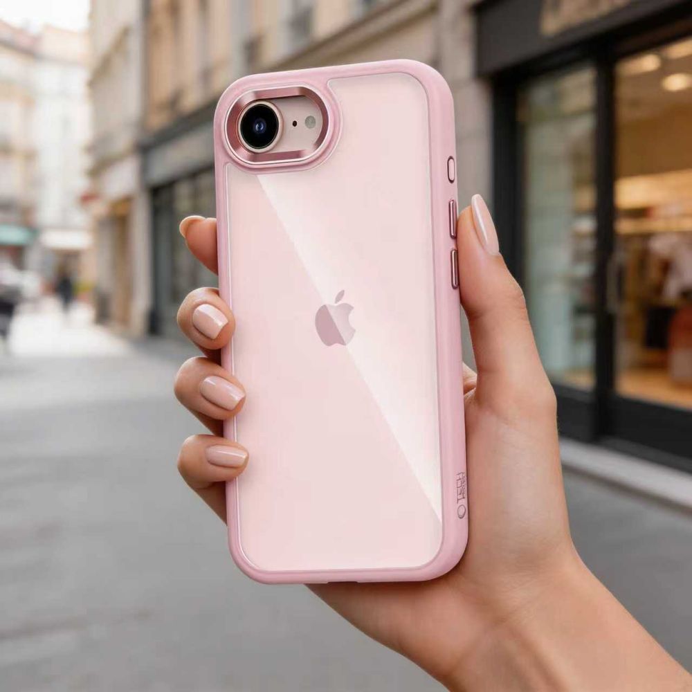 Handyhülle mit Kameraabdeckung für iPhone 17e / 16e, Tech-Protect MagMat, Transparent und Rosa