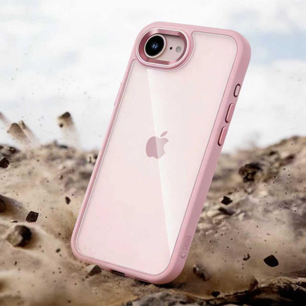 Handyhülle mit Kameraabdeckung für iPhone 17e / 16e, Tech-Protect MagMat, Transparent und Rosa