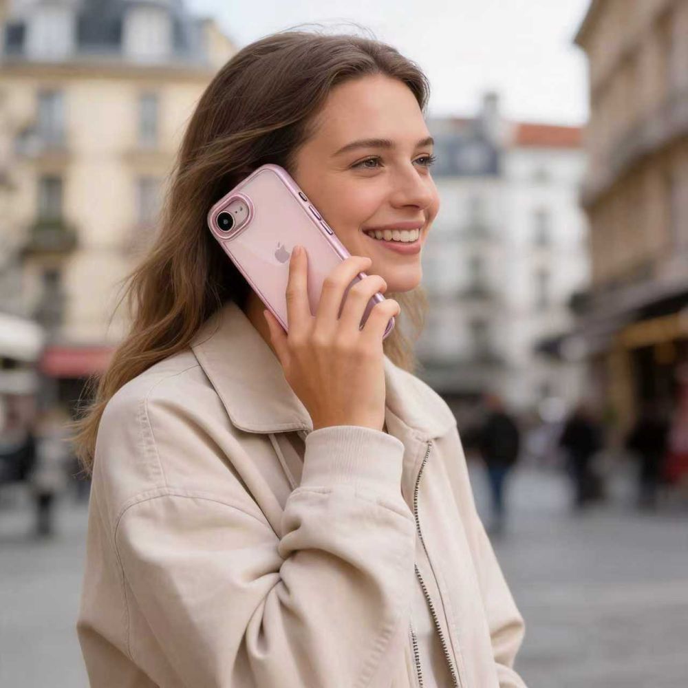 Handyhülle mit Kameraabdeckung für iPhone 17e / 16e, Tech-Protect MagMat, Transparent und Rosa