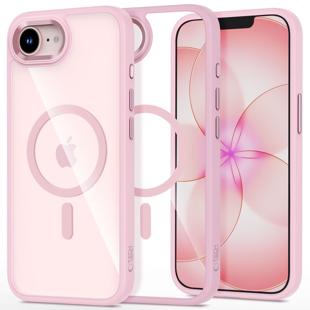 Handyhülle für iPhone 17e / 16e, Tech-Protect MagMat mit MagSafe, Transparent und Rosa