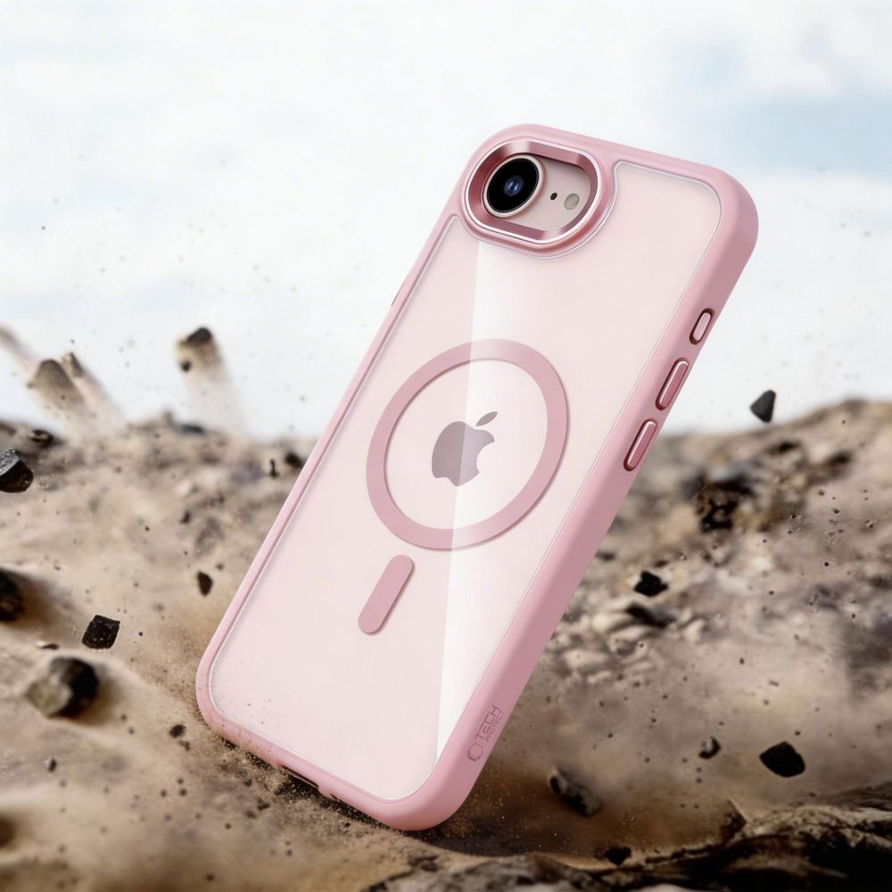 Handyhülle für iPhone 17e / 16e, Tech-Protect MagMat mit MagSafe, Transparent und Rosa