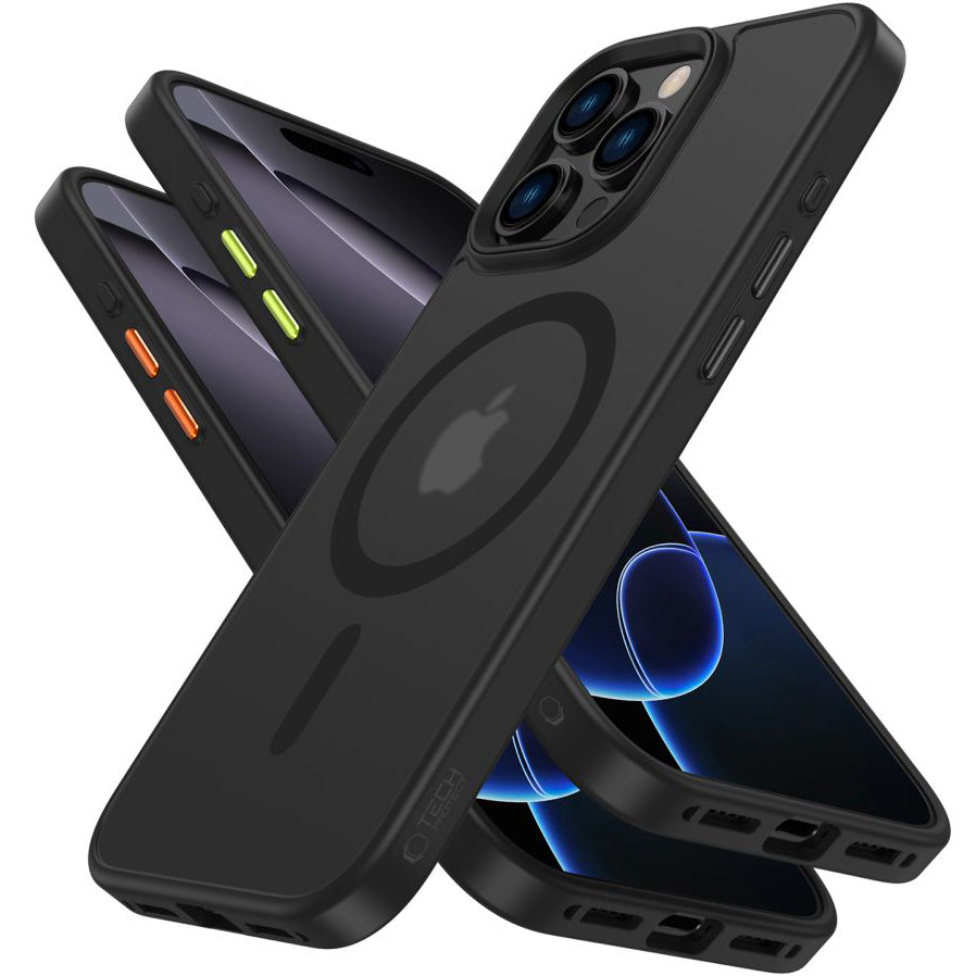 Handyhülle mit austauschbaren Tasten Tech-Protect Magmat XT für iPhone 16 Pro Max für MagSafe, Transparent-Schwarz