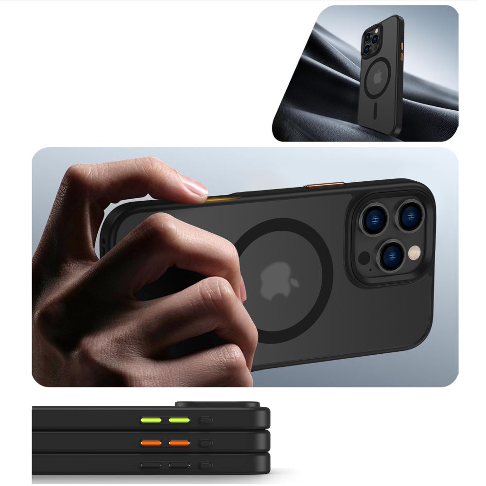 Handyhülle mit austauschbaren Tasten Tech-Protect Magmat XT für iPhone 16 Pro Max für MagSafe, Transparent-Schwarz