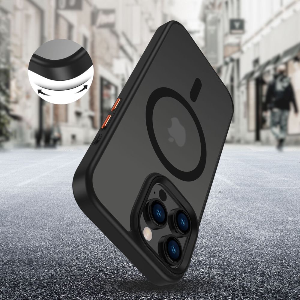 Handyhülle mit austauschbaren Tasten Tech-Protect Magmat XT für iPhone 16 Pro Max für MagSafe, Transparent-Schwarz