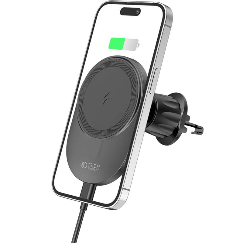 Auto Handyhalterung Tech Protect MM15W-V1 Magnetic Magsafe Vent Car Mount Wireless Charger 15W, Schwarz