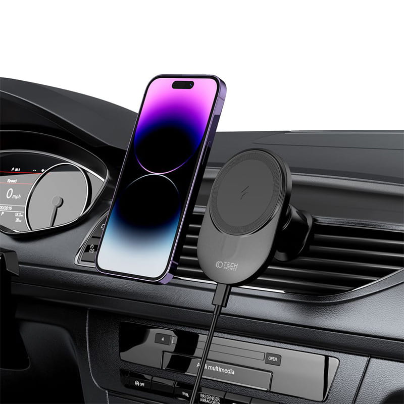 Auto Handyhalterung Tech Protect MM15W-V1 Magnetic Magsafe Vent Car Mount Wireless Charger 15W, Schwarz