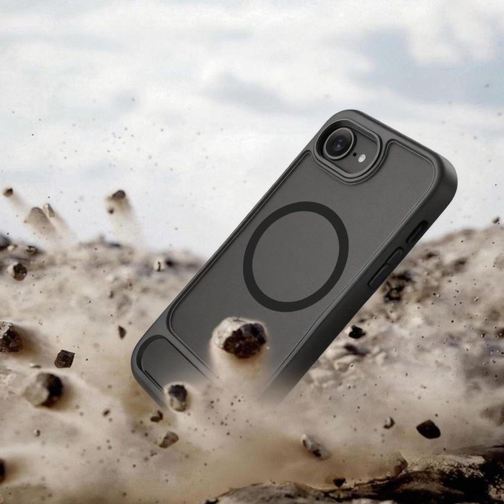 Handyhülle mit Ständer für iPhone 17e / 16e mit MagSafe, Tech-Protect MagRack, Durchscheinend-Schwarz