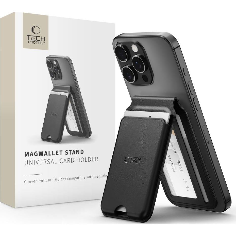 Magnetisches Kartenetui mit Ständer mit MagSafe, Tech-Protect MagWallet Stand, Schwarz