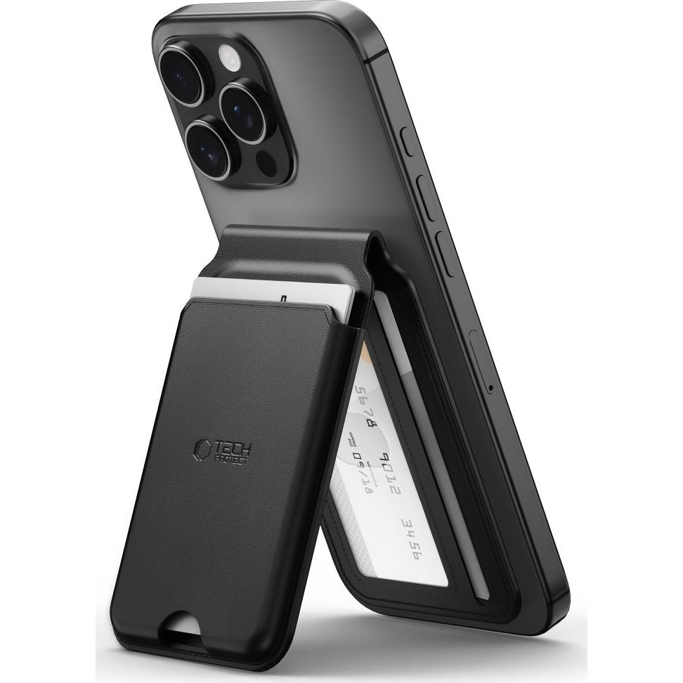 Magnetisches Kartenetui mit Ständer mit MagSafe, Tech-Protect MagWallet Stand, Schwarz