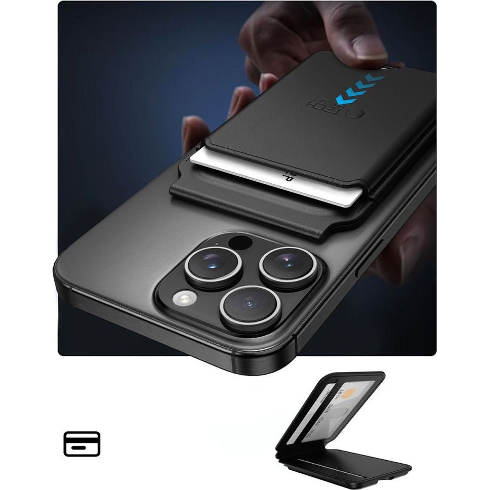Magnetisches Kartenetui mit Ständer mit MagSafe, Tech-Protect MagWallet Stand, Schwarz