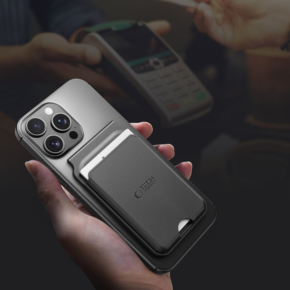 Magnetisches Kartenetui mit Ständer mit MagSafe, Tech-Protect MagWallet Stand, Schwarz