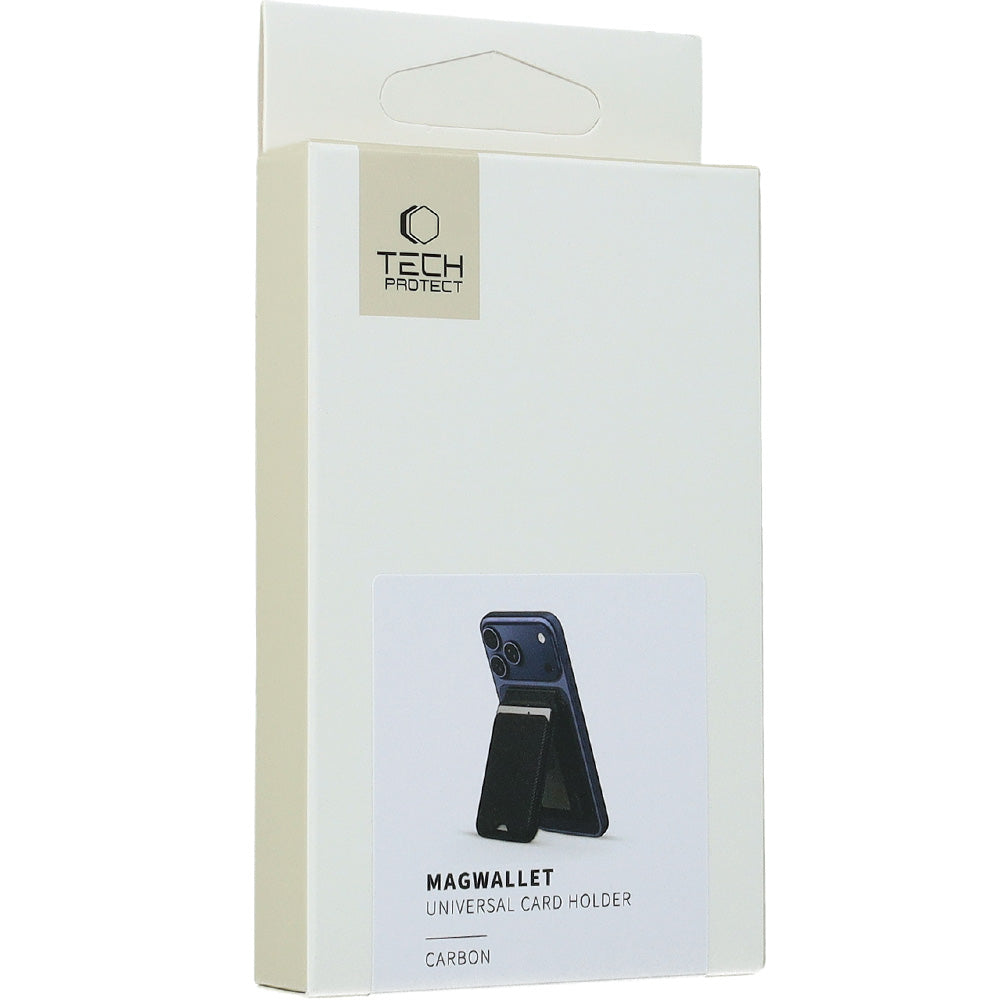 Magnetisches Kartenetui mit Ständer mit MagSafe, Tech-Protect MagWallet Stand, Schwarz Carbon