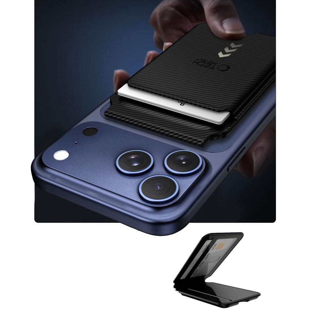 Magnetisches Kartenetui mit Ständer mit MagSafe, Tech-Protect MagWallet Stand, Schwarz Carbon