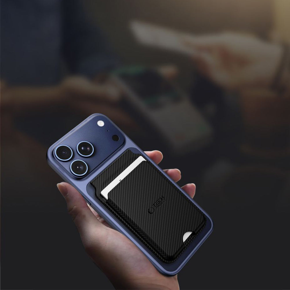 Magnetisches Kartenetui mit Ständer mit MagSafe, Tech-Protect MagWallet Stand, Schwarz Carbon