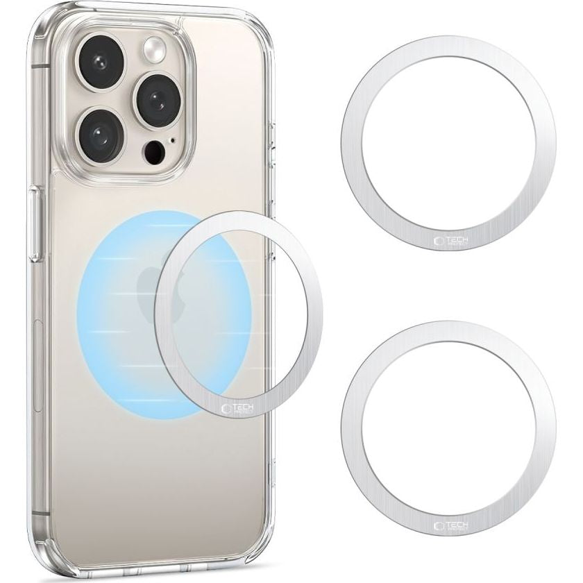 Magnetplatten Tech-Protect MMP-100 2in1 Magnetic MagSafe Ring für Hüllen ohne MagSafe, 2 Stück, Silbern