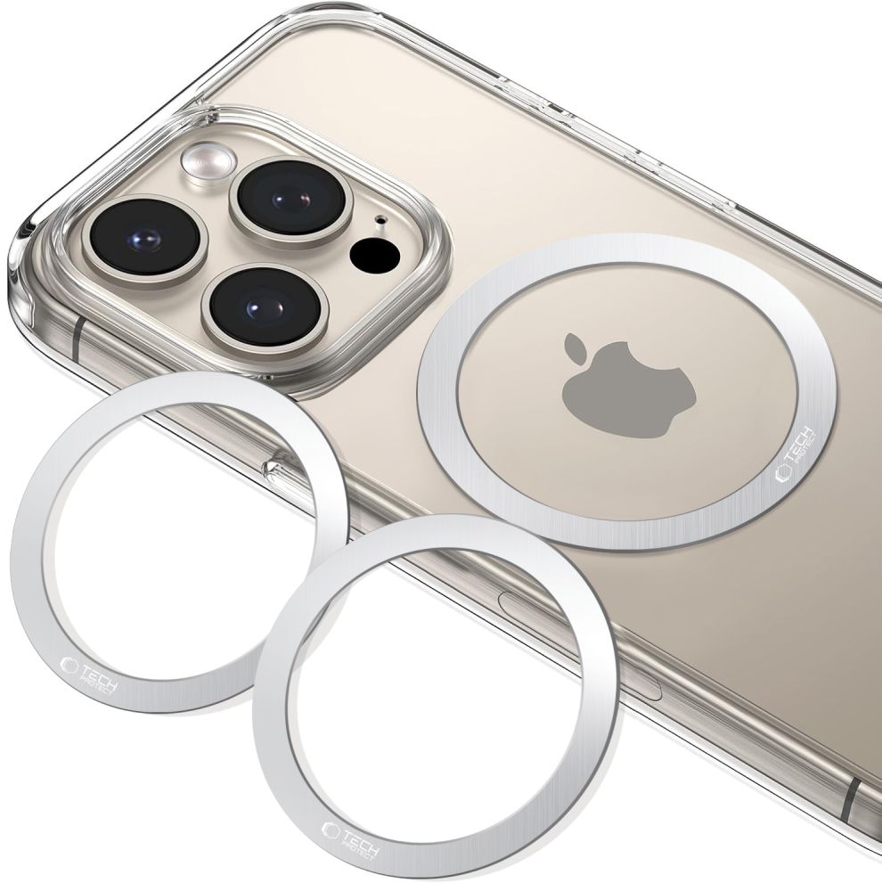Magnetplatten Tech-Protect MMP-100 2in1 Magnetic MagSafe Ring für Hüllen ohne MagSafe, 2 Stück, Silbern