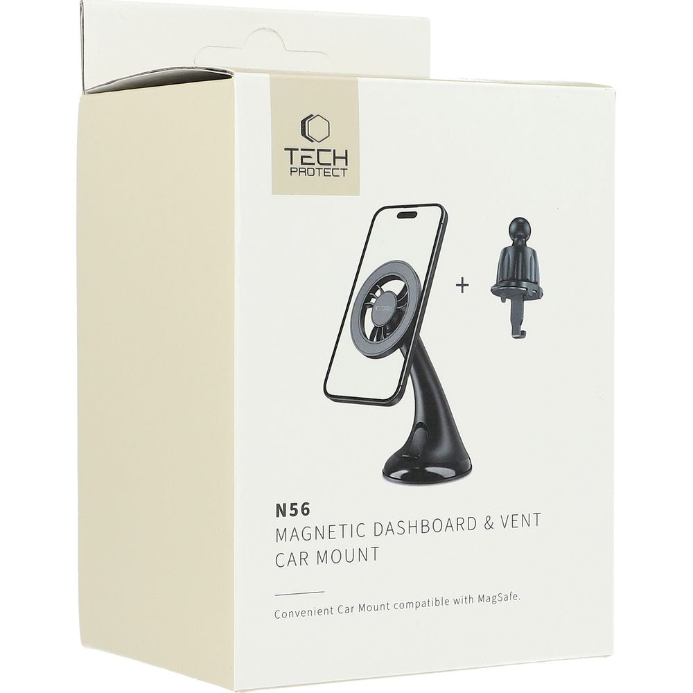 Magnetische Handy-Halterung für Lüftungsgitter / Cockpit / Windschutzscheiben, Tech-Protect N56, mit MagSafe, Schwarz