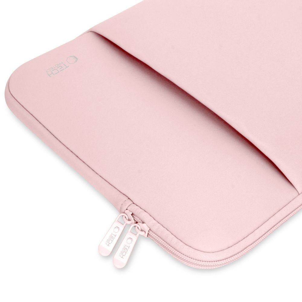 Rosa Schutzhülle aus Neopren für 13" Laptop, Tech-Protect, elegante und funktionelle Laptoptasche mit Dual-Reißverschluss.