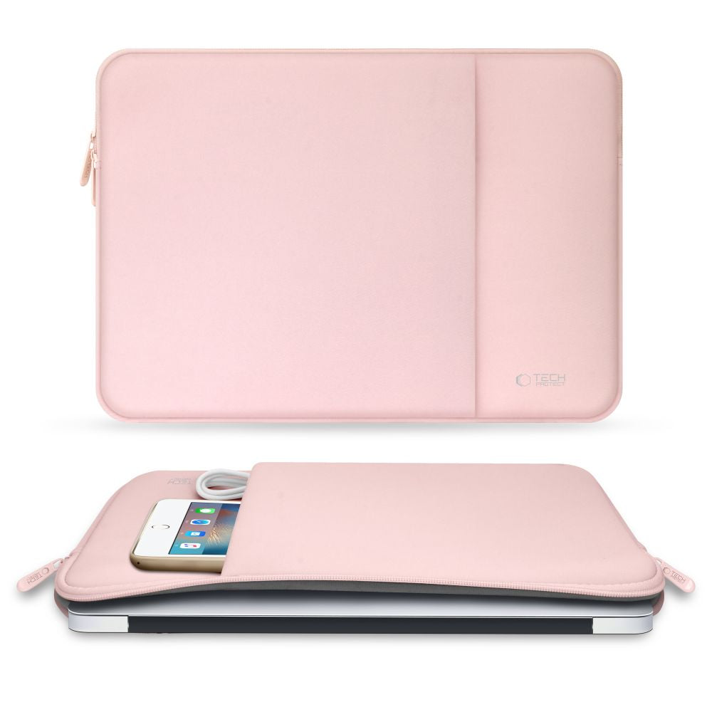 Rosafarbene Schutzhülle für 13" Laptop aus Neopren von Tech-Protect, bietet eleganten Schutz und Funktionalität.